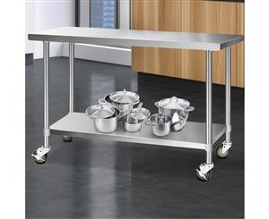 Cefito 1524x610mm Stainless Steel Kitchen Benches Work Bench Food Prep Table 304 Food Grade Stainless Steel w/ Wheels