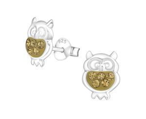 Children's Silver Light Colorado Topaz Owl Crystal Ear Studs