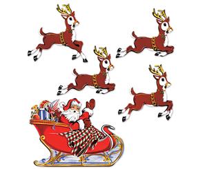 Christmas Party Supplies Vintage Christmas Santa and Sleigh Cutouts