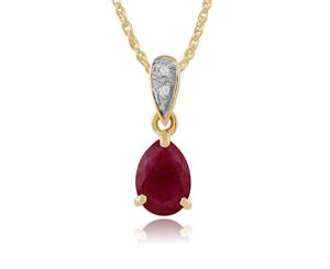 Classic Pear Ruby & Diamond Pendant in 9ct Yellow Gold