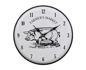 Clocks French Country Vintage Wall Hanging 29cm ENAMEL PIG