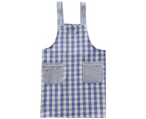 Cotton Lattice Kitchen Apron with Pocket - Blue