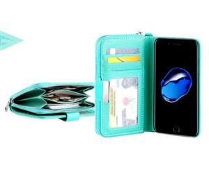 Cyan All in One Zip Purse Wallet Leather Case Cover For iPhone XS