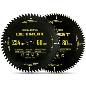 Detroit 254mm 60/80T TCT Circular Saw Blades for Wood Cutting - 2 Piece