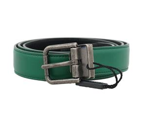 Dolce & Gabbana Green Leather Gray Buckle Belt