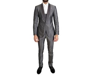 Dolce & Gabbana Silver Silk Baroque Single Breasted Suit