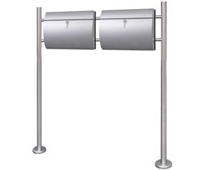 Double Mailbox on Stand Stainless Steel Garden Postbox Letterbox Holder