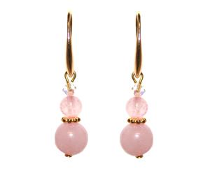 Exquisite Natural Round Rose Quartz & Swarovski Crystal Beads Earrings