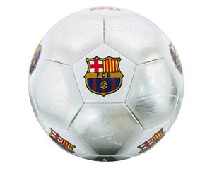 Fc Barcelona Official Silver Signature Crest Football (Size 5) (Silver) - SG8060
