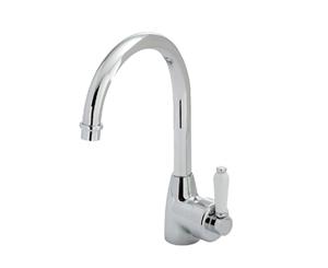 Fienza Eleanor Gooseneck Sink Mixer Chrome with White Ceramic Handle 202109