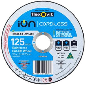 Flexovit 125 x 1.0 x 22.2mm Steel & Stainless Cut Off Disc - ION-CORDLESS