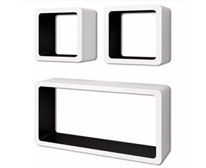 Floating Wall Display Shelf 3 Pieces White-black MDF Cubes Book Storage