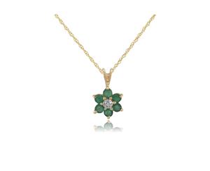 Floral Round Emerald & Diamond Cluster Pendant in 9ct Yellow Gold