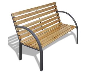 Garden Bench with Wood Slats Iron Frame Outdoor Seating Patio Furniture