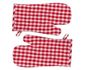 Gingham Check Kitchen Cooking Oven Gloves Set of 2 RED Pot Mitts