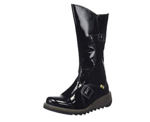 Girls Fly London Black Patent Leather Long Boots