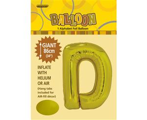 Gold D Alphabet Foil Balloon 86cm