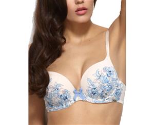 Gossard China Blue Floral Print Underwired Padded Plunge Bra 12301