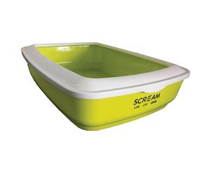 Green Rectangle Cat Litter Tray for Adult Felines & Kitten (50x35x14cm) - Scream