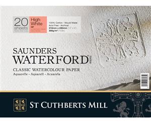 High White Saunders Waterford Block 300gsm 228 x 304mm (9" x 12") 20 Sheets Hot Pressed