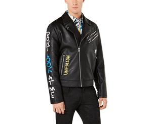 INC Mens Faux Leather Graphic Motorcycle Jacket