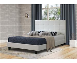 Istyle Milan Button Double Bed Frame Pu Leather White