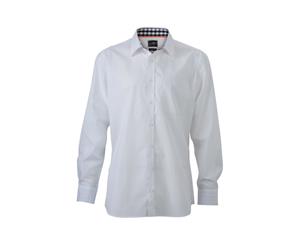 James And Nicholson Mens Plain Shirt (White/Black) - FU785