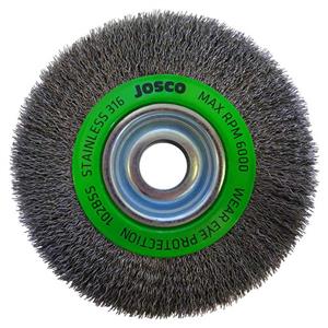 Josco 150 x 19mm Multi-Bore Stainless Steel Crimped Wire Wheel Brush