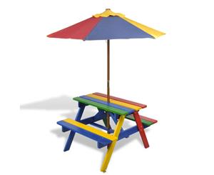 Kids Picnic Table & Benches with Parasol Multicolours Picnic Furniture