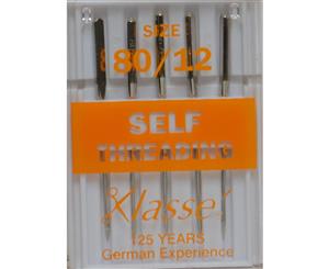 Klasse Sewing Machine Needles SELF THREADING Size 80 Pack of 5 Needles