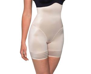 LaSculpte Women's Shapewear Tummy Control High Waist Firm Control Mid Thigh Shaping Short with Stripe Mesh - Nude