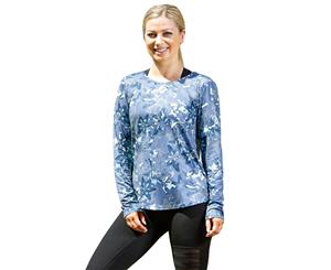 LaSculpte Women's Yoga Fitness Athletic Workout Gym Training Sports Running Long Sleeve Top - Blue Floral Graphic Print