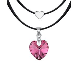 Love To Indian Pink Heart Necklace Embellished with Swarovski crystals-White Gold/Indian Pink