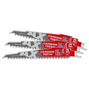 Milwaukee 150mm 5TPI TCT Reciprocating Saw Blade for Wood/Nail Demoltion - The AX w/ Carbide Teeth - 3 Piece