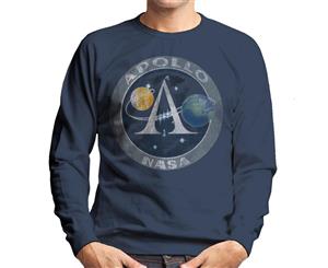 NASA Apollo Program Logo Badge Distressed Men's Sweatshirt - Navy Blue