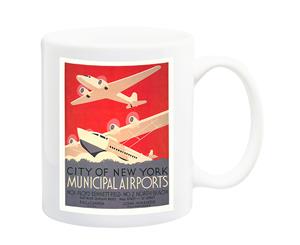 New York Municipal Airports Travel Poster Mug - 11 Fluid Oz