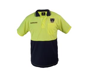 New Zealand NZ Warriors NRL Short Sleeve HI VIS Polo Work Shirt Yellow Navy