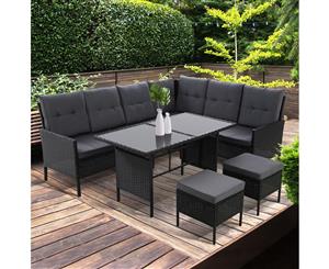 Outdoor Sofa Set Patio Furniture Lounge Setting Dining Chair Table Wicker Black Gardeon