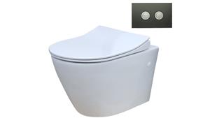 Parisi Ellisse MK II Wall Hung Toilet Suite with Twin Button Set Satin Vivo Metal Flush Plate