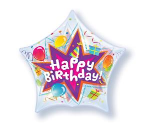 Qualatex 22 Inch Star Shaped Happy Birthday Bubble Balloon (Multicoloured) - SG4365