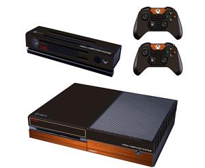 REYTID Console Skin / Sticker + 2 x Controller Decals & Kinect Wrap Compatible with Microsoft Xbox One - Full Set - Black Light Wood Effect - Black