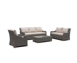 Randwick 3+2+1 Outdoor Wicker Alfresco Lounge Setting With Coffee Table - Outdoor Wicker Lounges - Brushed Grey and latte cushion