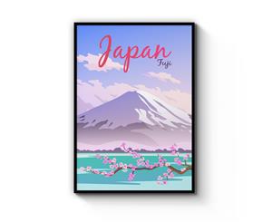 Retro Fuji Japan Wall Art - Black Frame