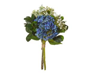 Rogue Plastic Fabric Wire Hydrangea Bundle Faux Flower Bouquet Display Blue