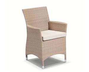 Roman Outdoor Wicker Dining Chair With Arms - Outdoor Chairs - Wheat wicker with Cream