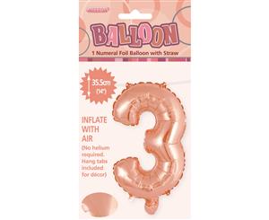 Rose Gold 3 Numeral Foil Balloon 35cm