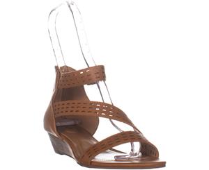 SC35 Giordi Perforated Strap Wedge Sandals Coffee