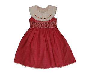 Sanvo Fashion - Dark Pink Sleeveless Smocked Dress with White Smock