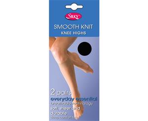 Silky Womens/Ladies Smooth Knit Knee Highs (2 Pairs) (Black) - LW251