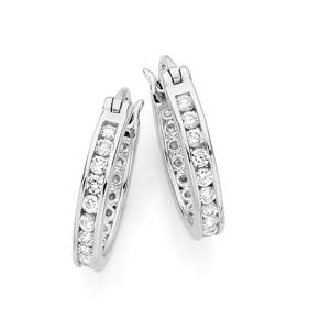 Silver 13mm Channel Set Cubic Zirconia Earrings